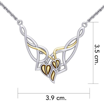 Celtic Knot Ivy Leaves Silver and Gold Accent Necklace TNV017 - Jewelry